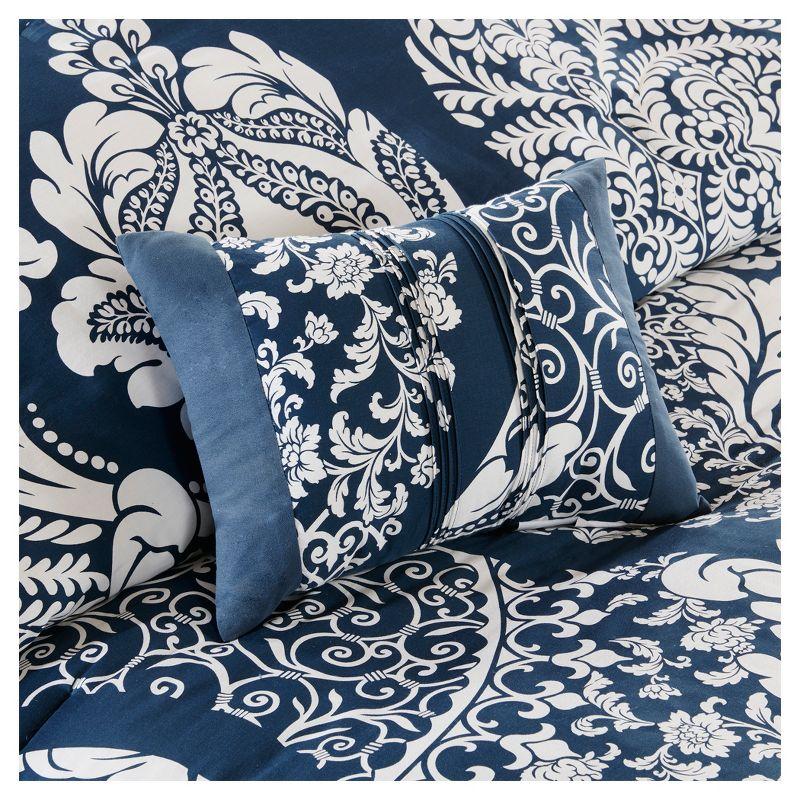 Indigo and White King Cotton Damask Comforter Set