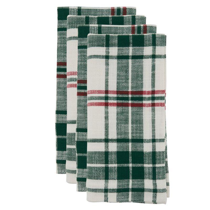 Saro Lifestyle Plaid Napkin, 20" Square, White/Green (Set of 4)