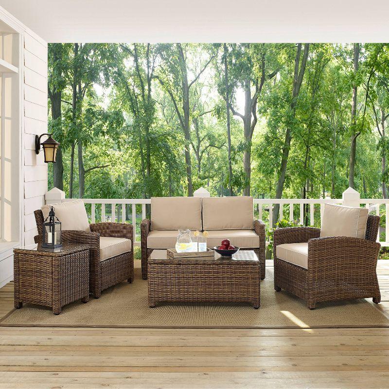 Bradenton 5pc Outdoor Wicker Conversation Set - Sand - Crosley: Steel Frame, Tempered Glass Tables, UV-Resistant