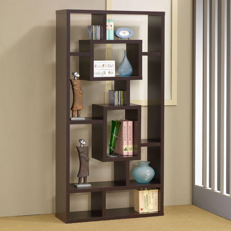 Howie Espresso 10-Shelf Geometric Bookcase