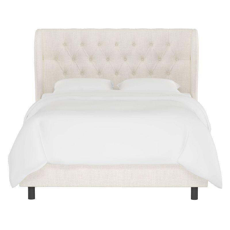 Skyline Furniture King Tufted Upholstered Wingback Bed Talc Linen