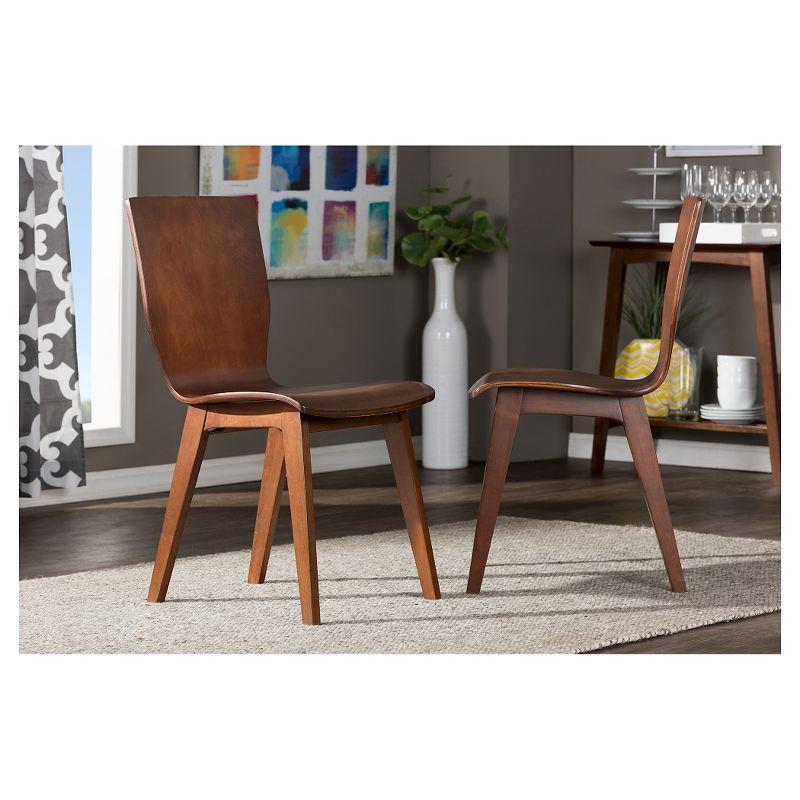 Baxton Studio Set of 2 Elsa Mid-century Modern Scandinavian Style Dark Walnut Bent Wood Dining Chairs: Polyester, Wood Composite Frame