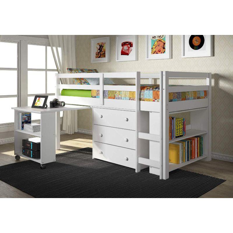 Donco Kids Study & Sleep Twin White Low Loft Bed