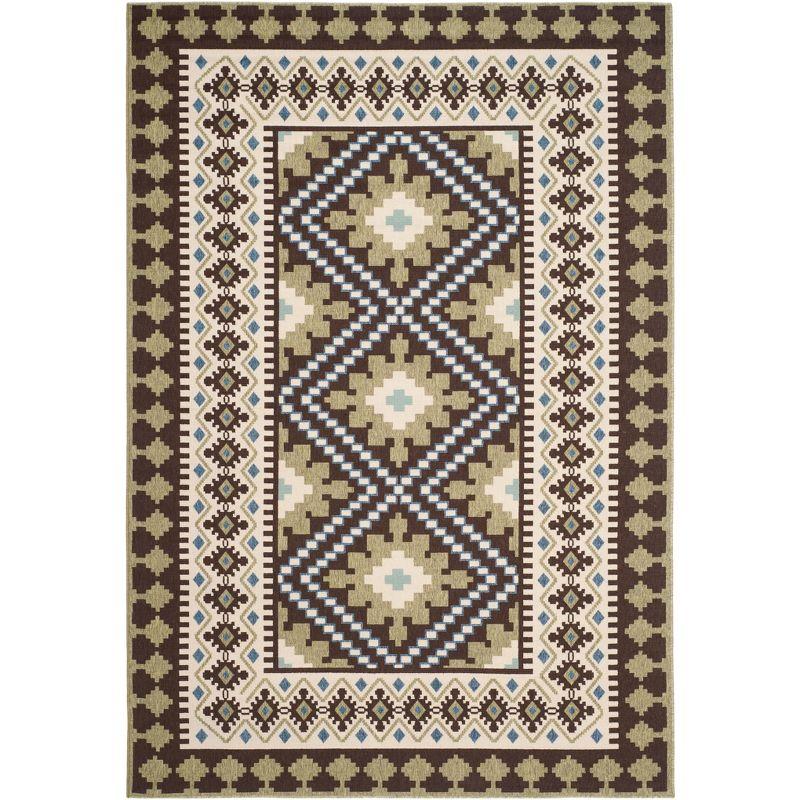 Chocolate and Green Synthetic Rectangular Indoor/Outdoor Area Rug