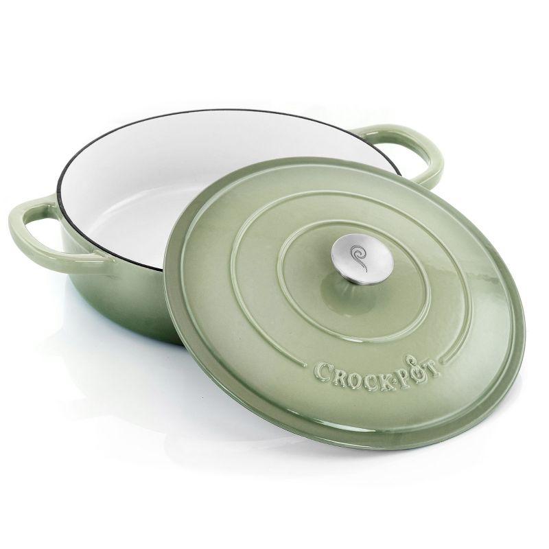 Crock-Pot Artisan 5 Quart Enameled Cast Iron Braiser Pan with Self Basting Lid in Green