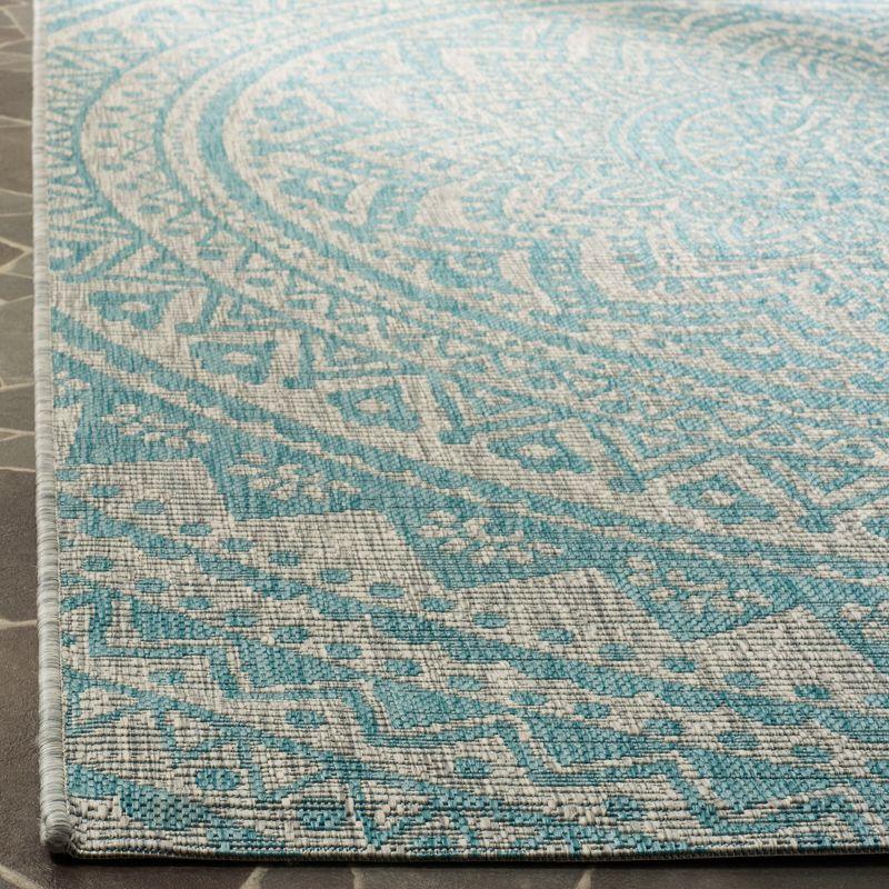 Courtyard CY8734 Power Loomed Indoor and Outdoor Runner Rug - Light Grey/Aqua - 2'3"x8' - Safavieh