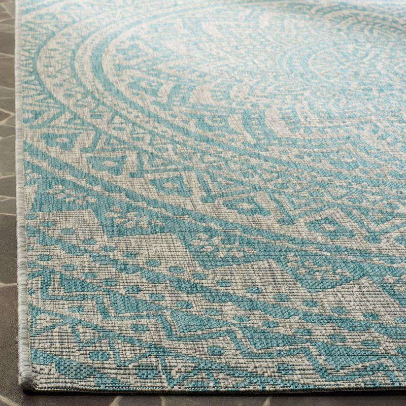 Light Grey/Aqua Synthetic Flat Woven Reversible Outdoor Runner Rug - 2'3" x 8'