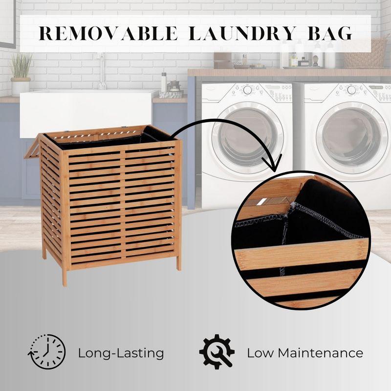 Evideco Bamboo Laundry Hamper with Lid, Removable Bag, Slatted Ventilation Design, Large Storage Basket, Perfect for Bathroom or Laundry Room