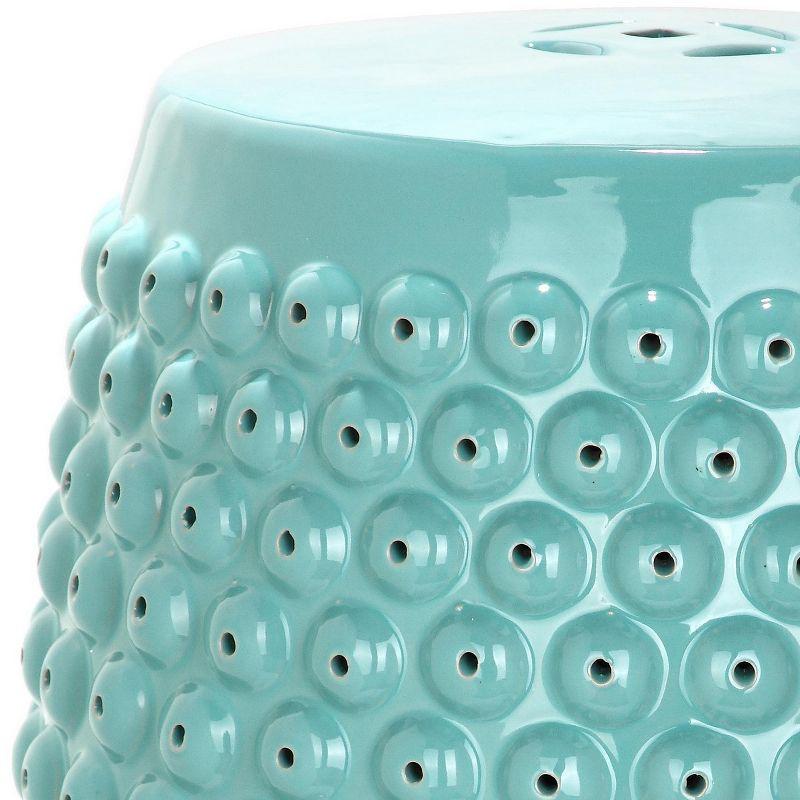 Contemporary Blue Ceramic Nailhead Garden Stool 14"