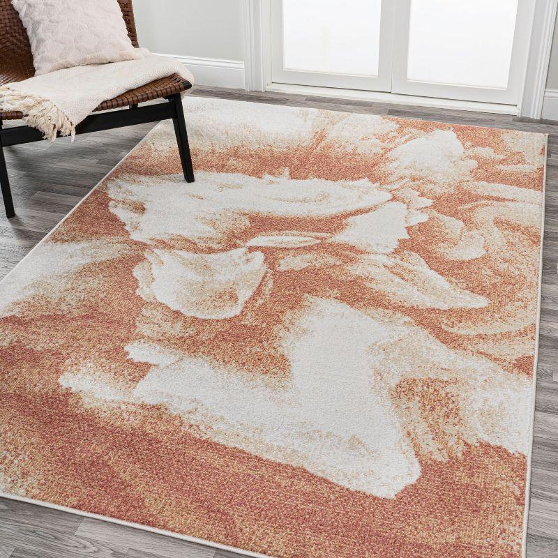 Petalo Abstract Orange and Cream Synthetic Area Rug