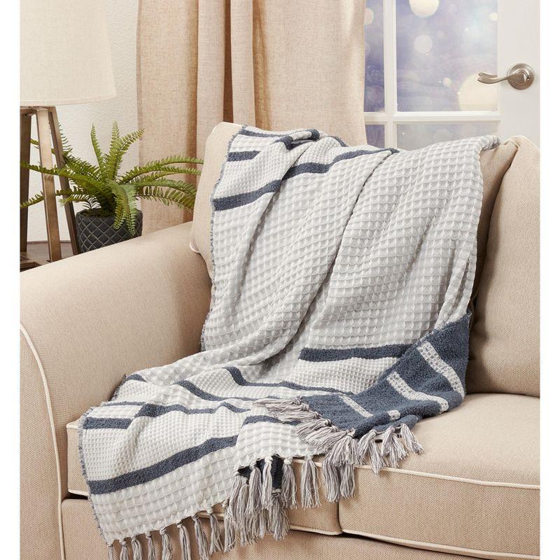 Saro Lifestyle Waffle Weave Reversible Throw Blanket, Navy Blue, 50x60 inches