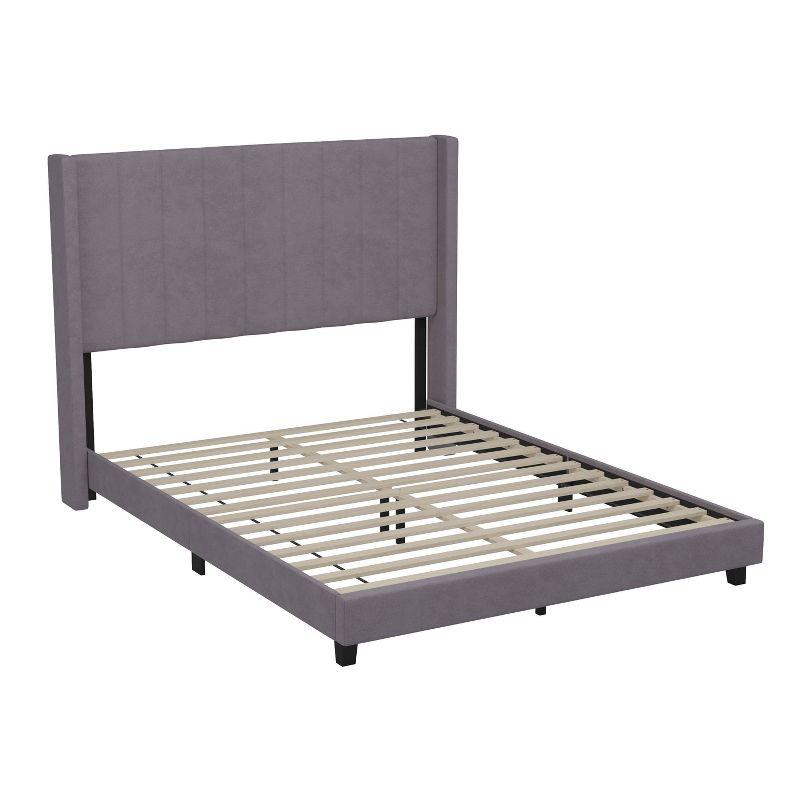 Ebern Designs Upholstered Platform Bed with Vertical Stitched Wingback Headboard, Slatted Mattress Foundation