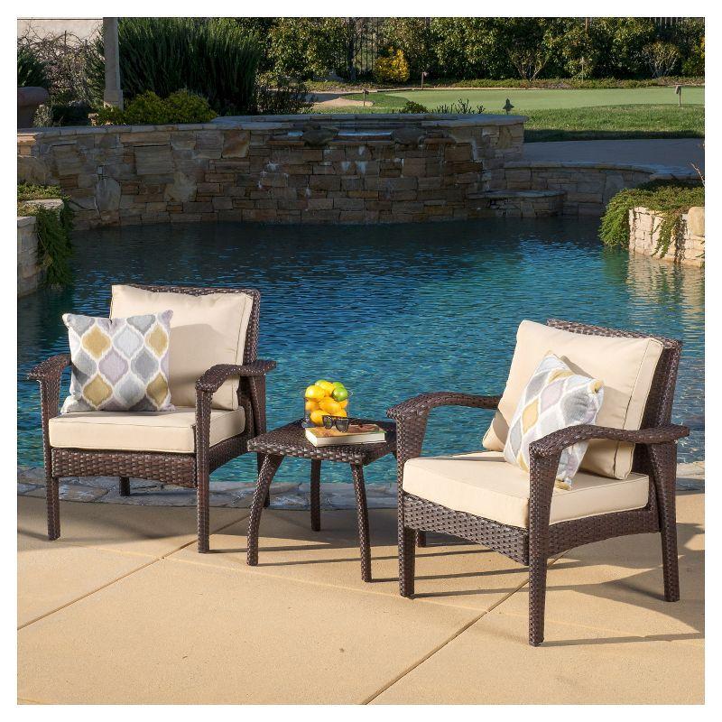 Honolulu 3pc Wicker Patio Chat Set with Cushions - Brown - Christopher Knight Home
