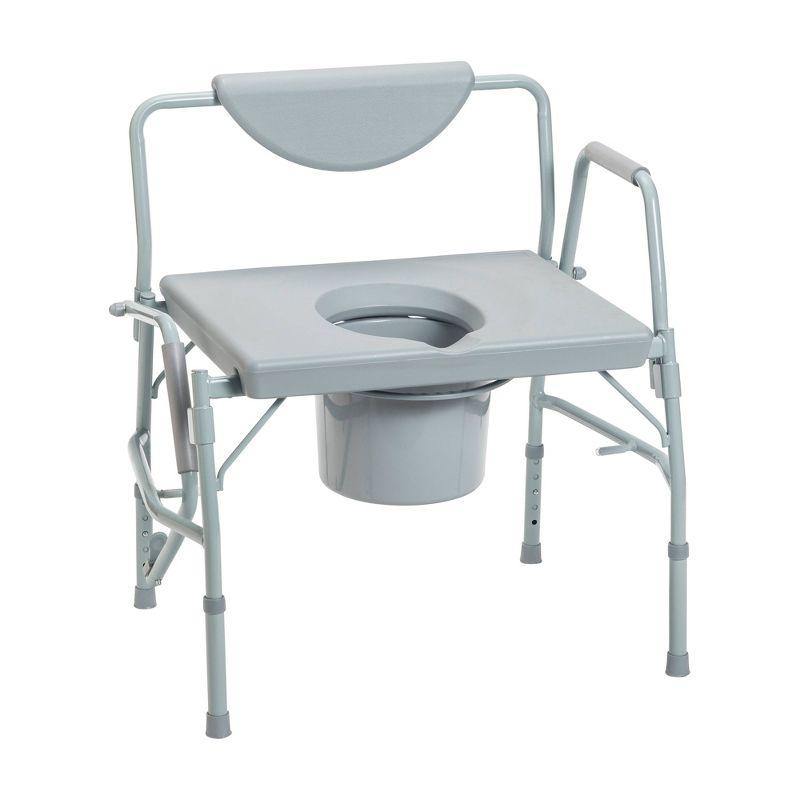 Gray Steel Bariatric Drop Arm Bedside Commode Chair