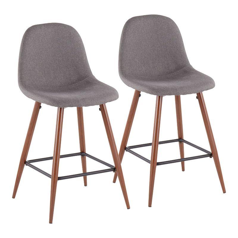 Set of 2 Pebble Mid-Century Modern Counter Height Barstools Walnut/Charcoal - LumiSource: Upholstered, Metal Legs, 250lb Capacity