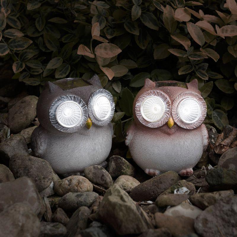 Solar-Powered Polyresin Owl Garden Statues Set of 2