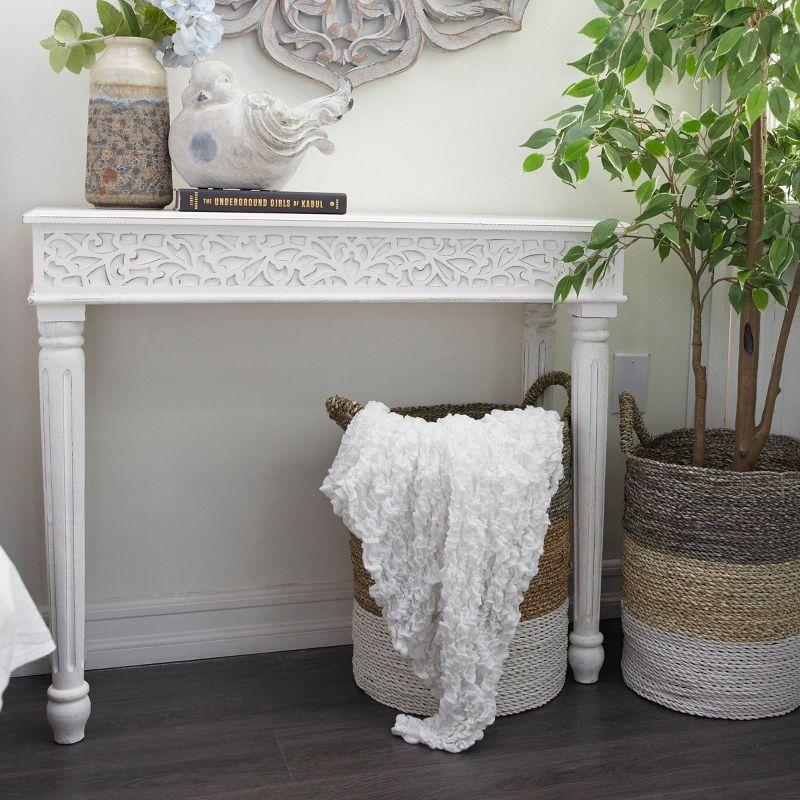 Elegant Farmhouse White Carved Mango Wood Console Table