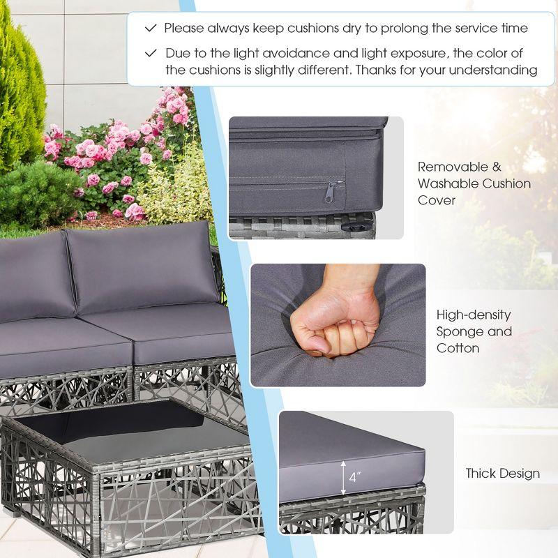 Costway 5 Pieces Patio PE Rattan Wicker Sofa Furniture Set Cushioned  Outdoor Grey
