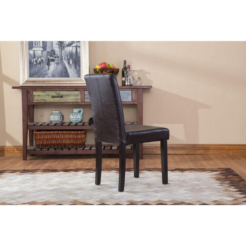 Roundhill Urban Style Solid Wood Faux Leather Parsons Chair, Brown, Set of 2