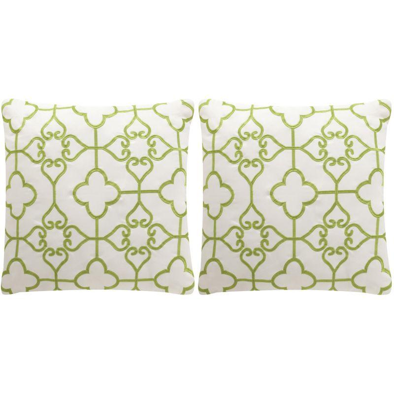 Nadia Green and White Embroidered Square Pillow Set