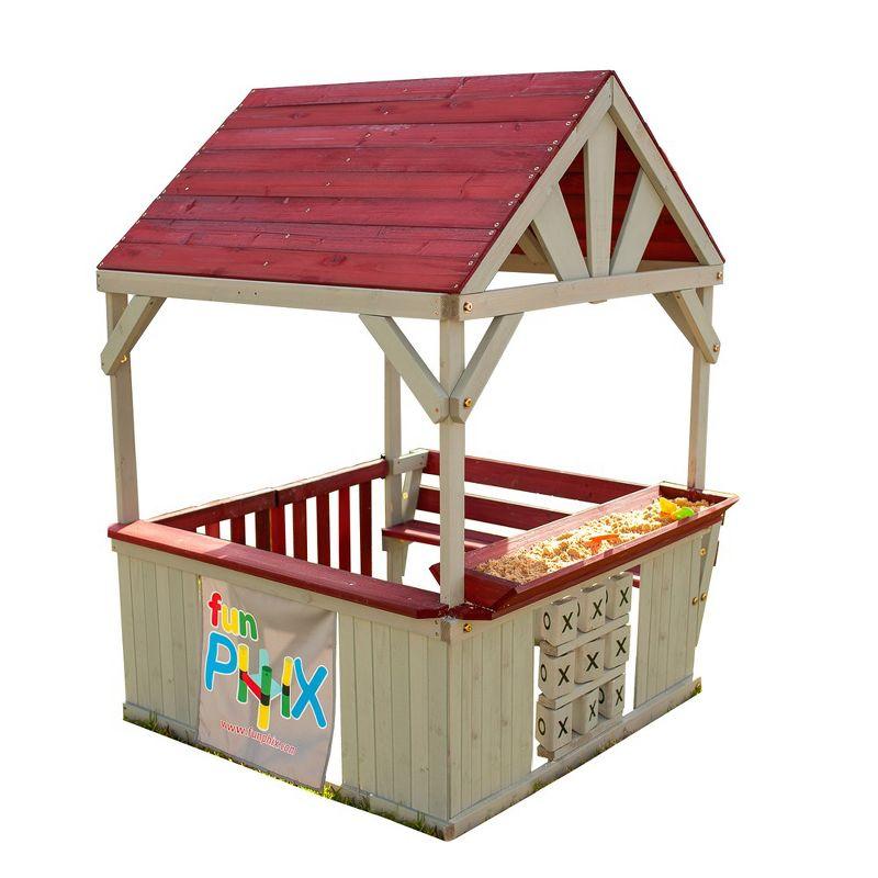 Cedar Wood Kids Outdoor Playhouse with Sandbox and Tic Tac Toe