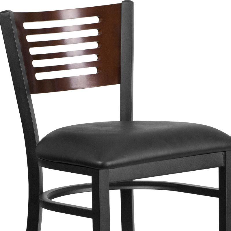Flash Furniture HERCULES Series Black Slat Back Metal Restaurant Barstool - Walnut Wood Back, Black Vinyl Seat