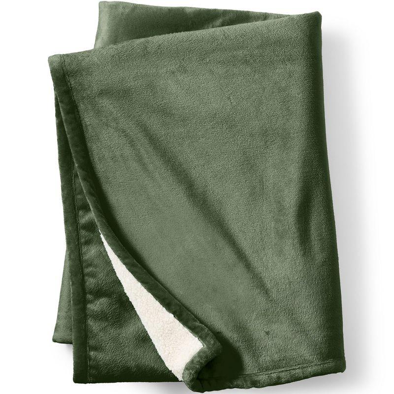 Lands' End High Pile Fleece Throw Blanket - 50x70 inches - Estate Green