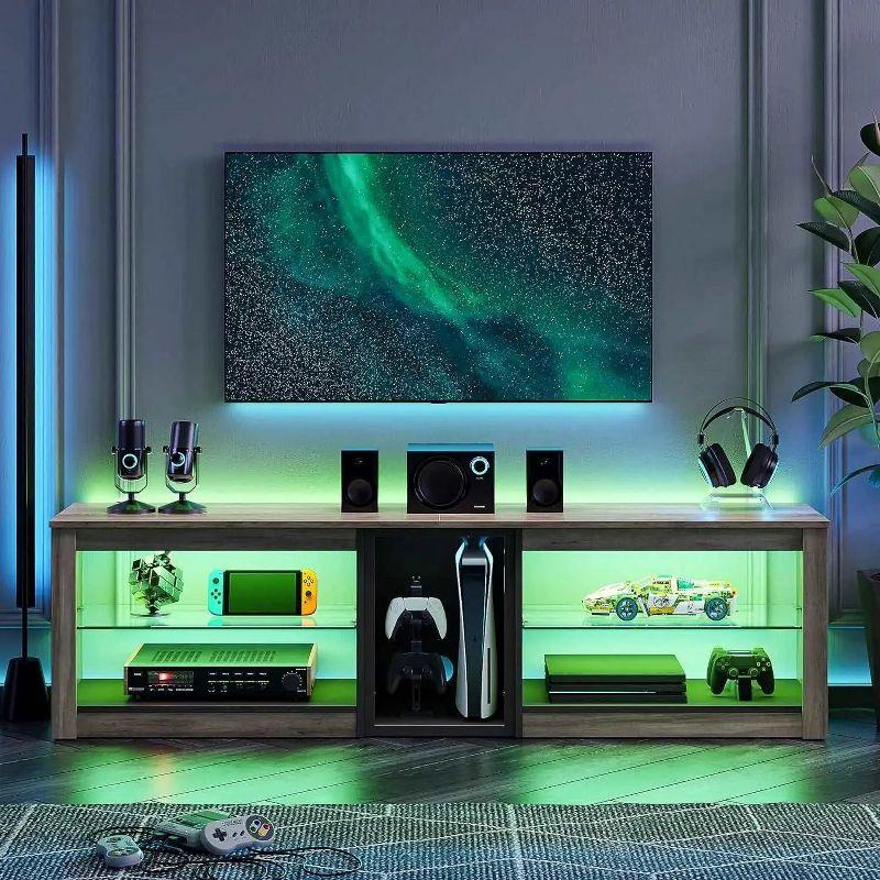 Bestier TV Stand for TVs up to 70" with LED Light, Entertainment Center for PS5 with Shelves, Wash Grey