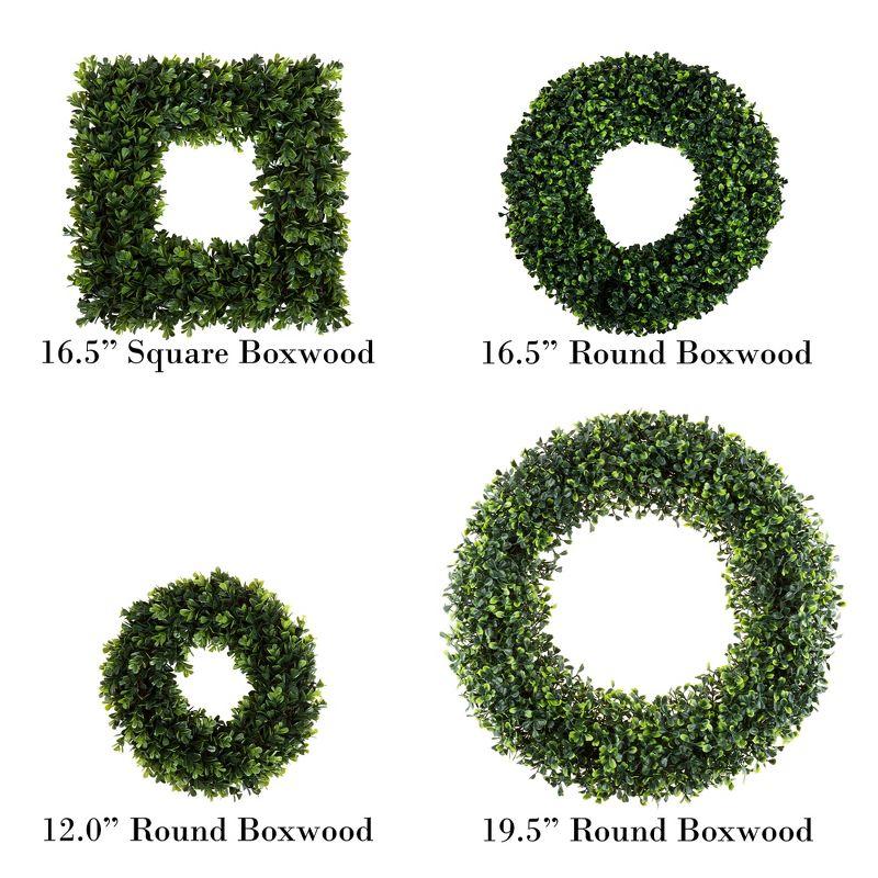 Artificial Boxwood Wreath - 12 Inch UV-Resistant Plastic Front Door Wreath and Window Decor for Spring and Summer by Pure Garden (Green)