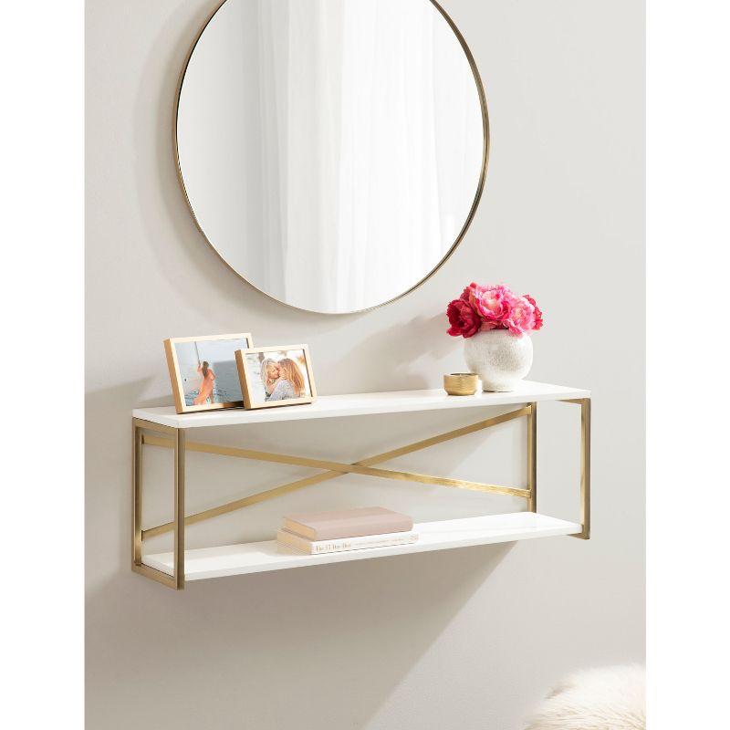 Kate & Laurel All Things Decor 36"x12"x8" Ascott 2-Tier Wall Shelf White - Modern Glam Decor, Keyhole Hangers