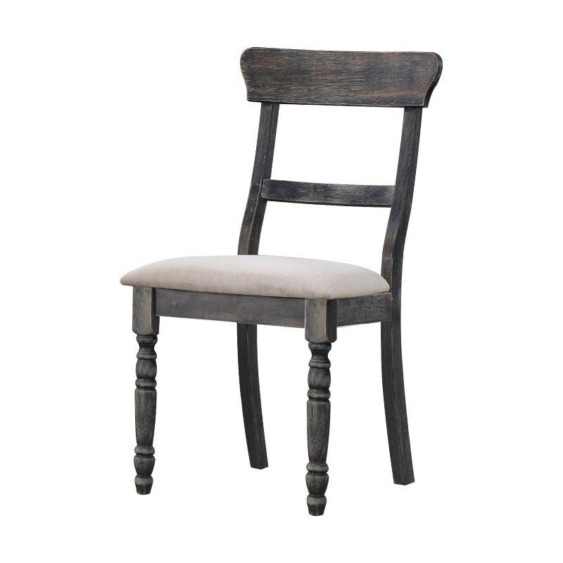 Weathered Gray Wood & Light Brown Linen Upholstered Side Chair Set