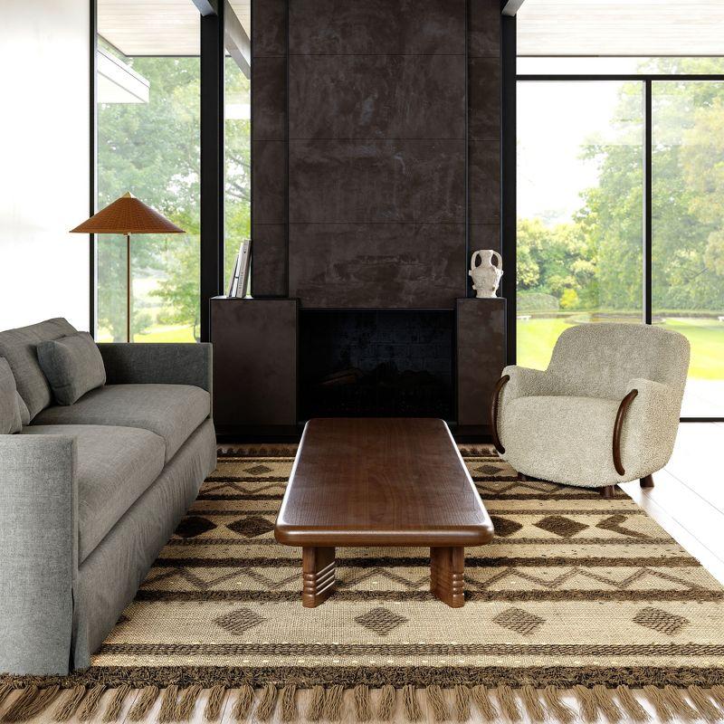 Handmade Tufted Geometric Wool Area Rug, 5' x 8', Beige