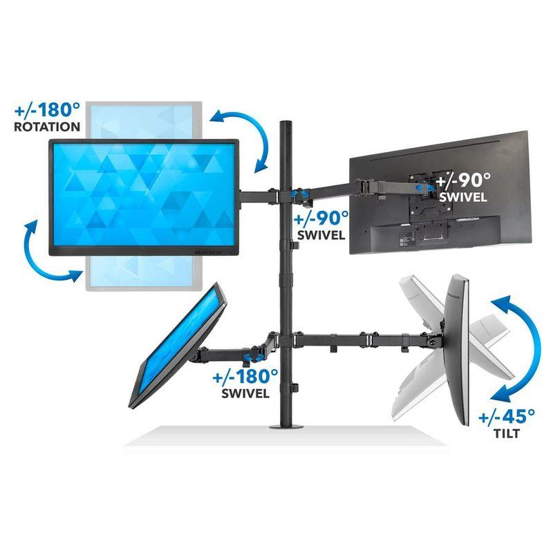 Mount-It! Height Adjustable 4 Monitor Stand Arms | Quad Monitor Desk Mount | Fits Four Computer Screens 19 - 32 in. | C-Clamp and Grommet Bases