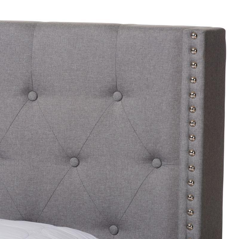 King-Sized Brady Bed with Nailhead Trim Light Gray Upholstered Frame