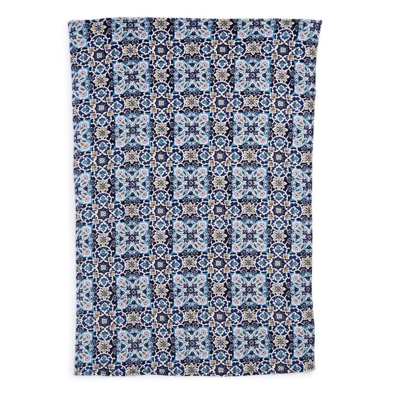 Lisbon Medallion Blue and Beige Fleece Throw Blanket