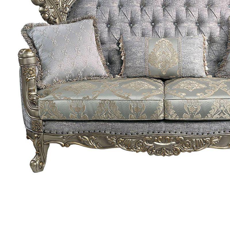 73" Miliani Sofa Fabric and Antique Bronze Finish - Acme Furniture: Leather Upholstery, Wood Frame, Includes 3 Pillows