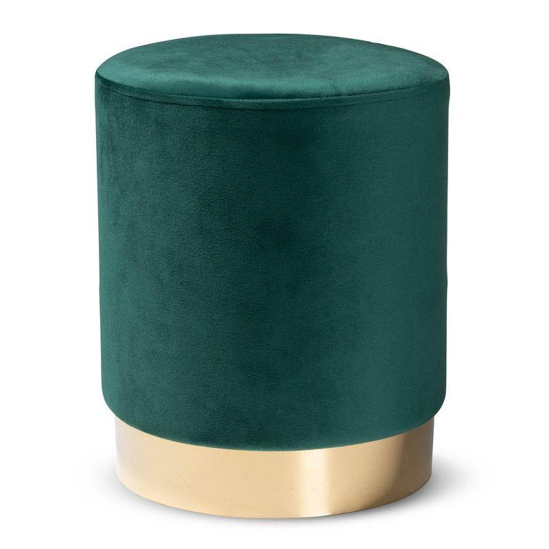 Chaela Velvet Metal Ottoman Green/Gold - Baxton Studio: Luxurious Footstool, Modern Bench Design