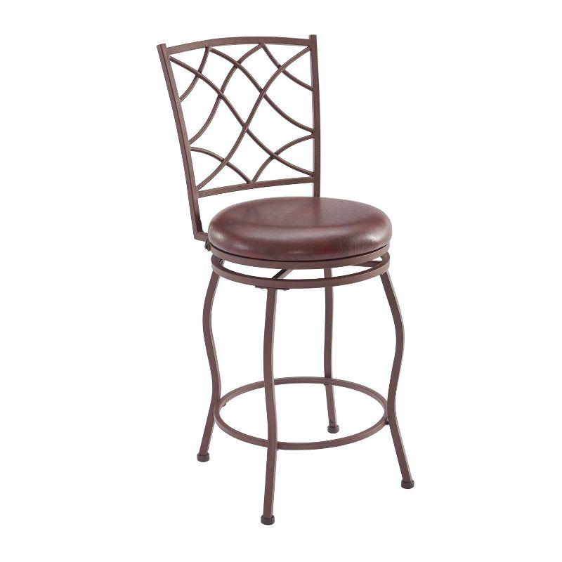 Casey Adjustable Faux Leather Swivel Seat Stool Set of Three Brown - Linon: Upholstered, Metal Frame, Polyester