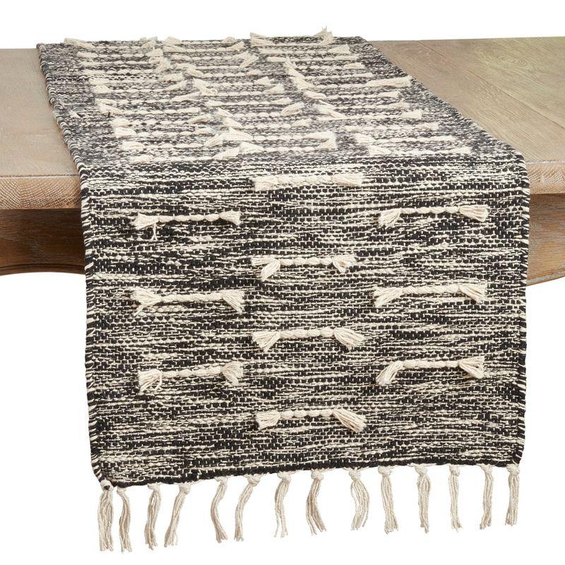 Gray and Black Cotton Fringe Table Runner