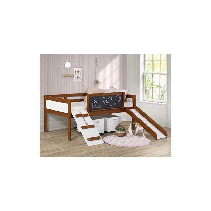 Espresso Pine Twin Loft Bed with Storage and Slide