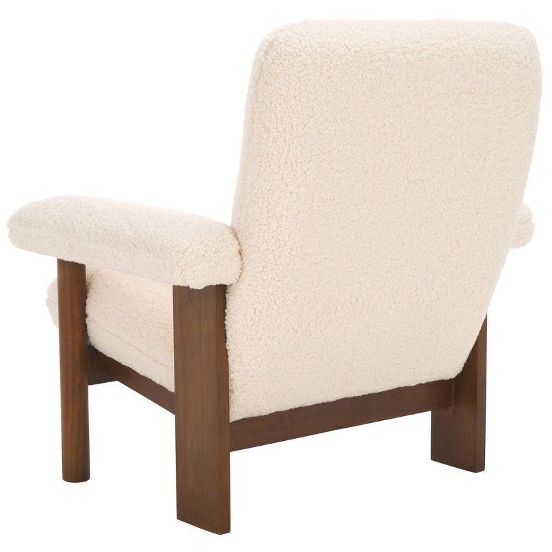 Cream Faux Shearling and Brown Wood Accent Chair