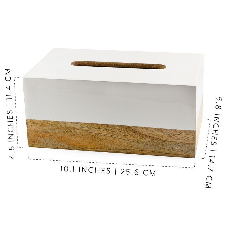 White Enamel and Mango Wood Rectangular Tissue Box Cover