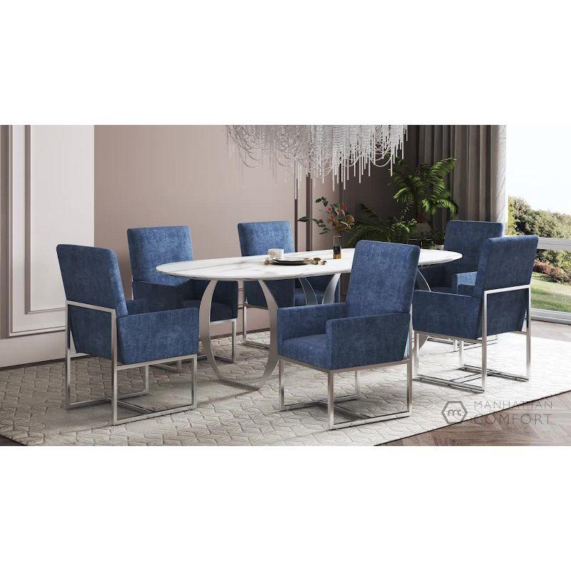 Element Velvet Dining Armchair Gray: High-Back, Stainless Steel Frame - Manhattan Comfort