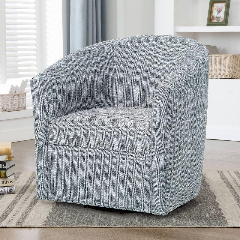 Comfort Pointe Lynton Swivel Accent Chair Indigo/Off White: Upholstered, No Assembly, Wood Legs