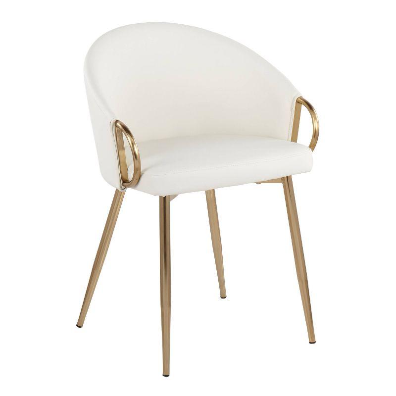 Set of 2 Claire Dining Chairs Gold/White - LumiSource: Modern Low Backrest, Steel Frame, Faux Leather