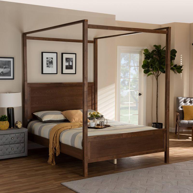 Walnut Brown Upholstered Queen Platform Bed with Wood Frame