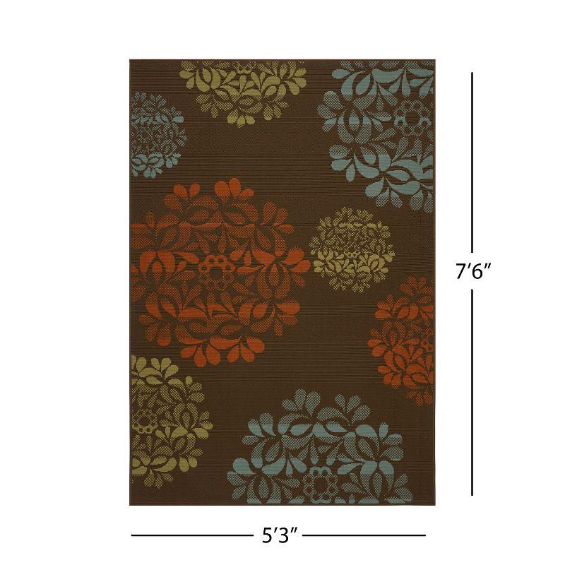 5' x 8' Henley Floral Outdoor Rug Brown/Blue - Christopher Knight Home: Vintage Style, Stain-Resistant, Loomed Polypropylene