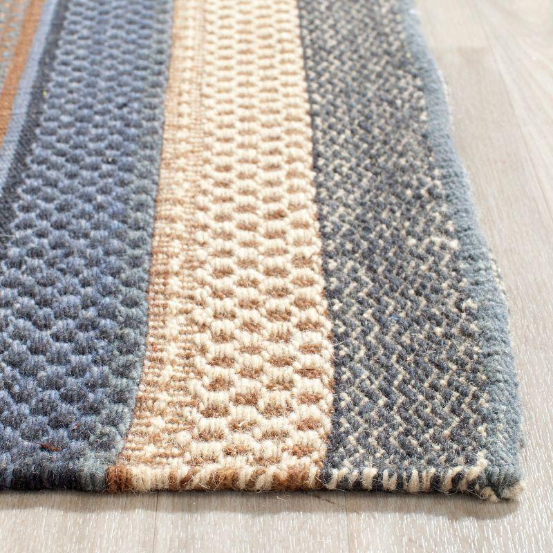 Handmade Blue Wool Striped 5' x 8' Area Rug