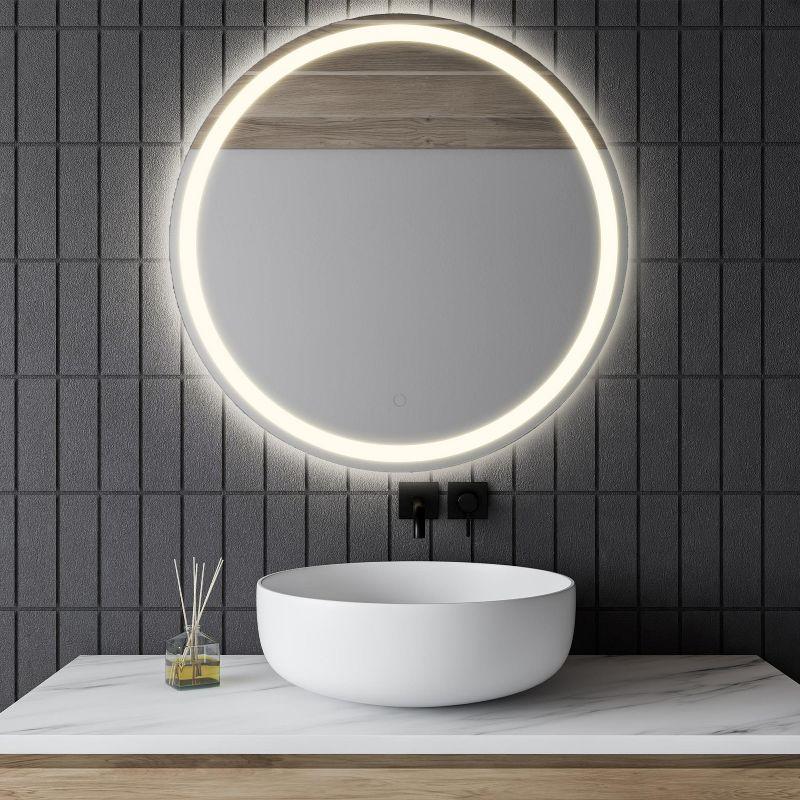 Dane Small Round Frameless Antifog Front/Back-Lit Tri-Color Wall Bathroom Vanity Mirror with Smart Touch - JONATHAN Y