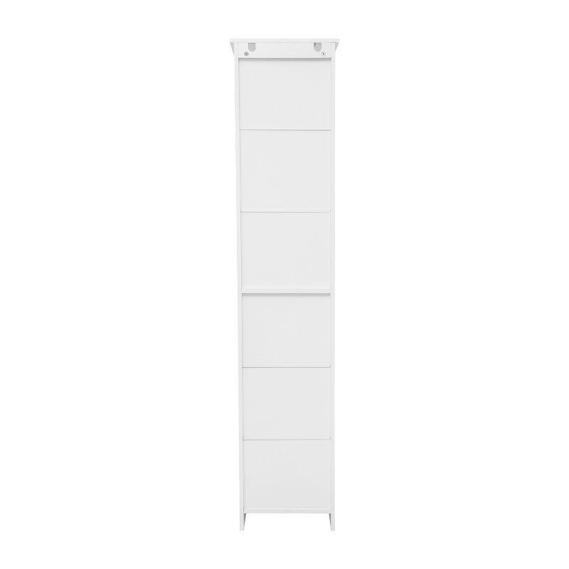 Flash Furniture Vega Freestanding Narrow Bathroom Linen Tower Storage Cabinet Organizer with Door, In-Cabinet Adjustable Shelf, and Upper Open Shelves